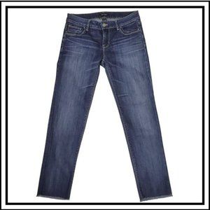 WHBM White House Black Market Slim Crop Dark Wash Factory Frayed Ankle/Hem Sz 2